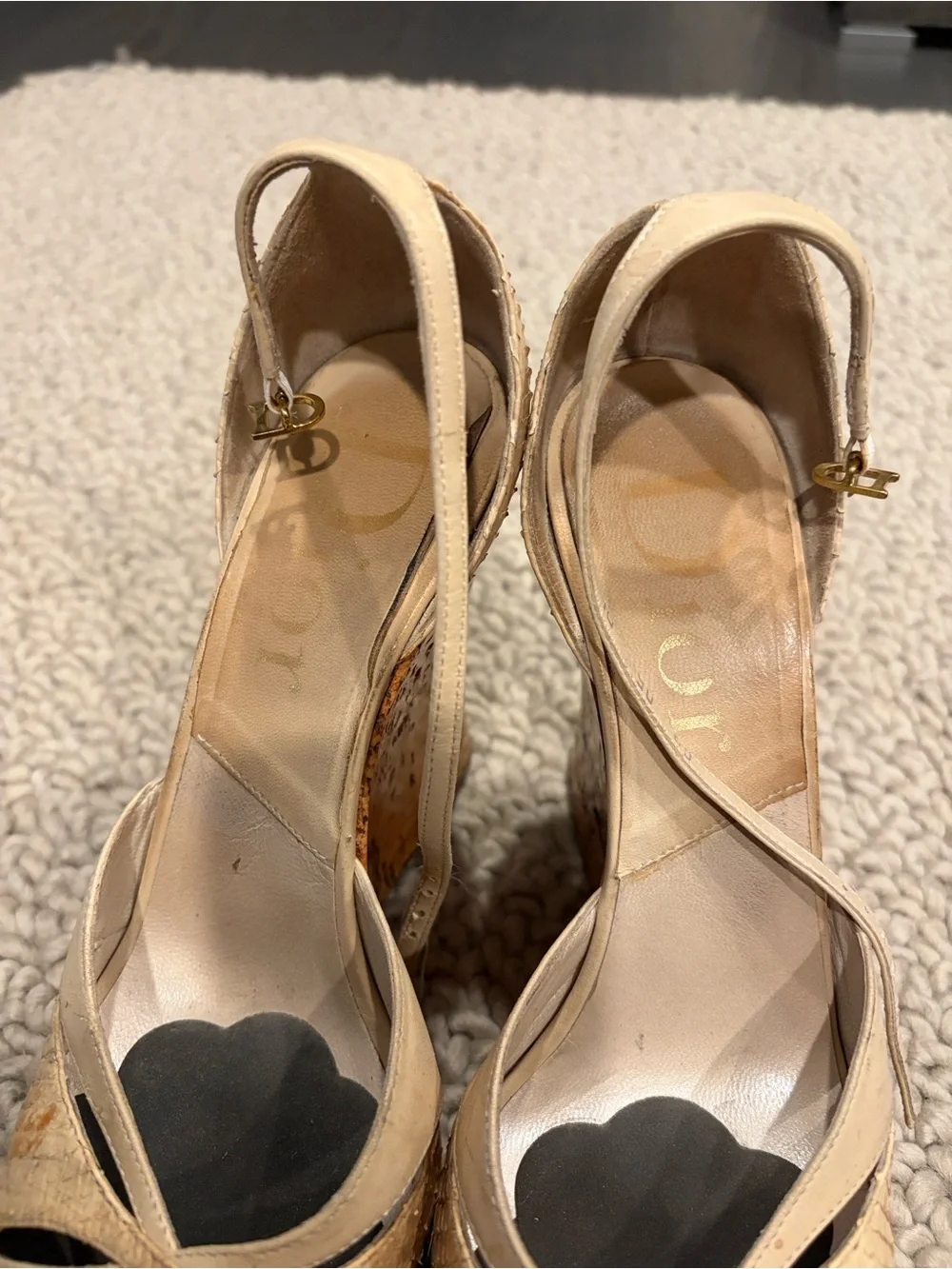 Dior Beige Cork Platform Slingback Heels - Women's
